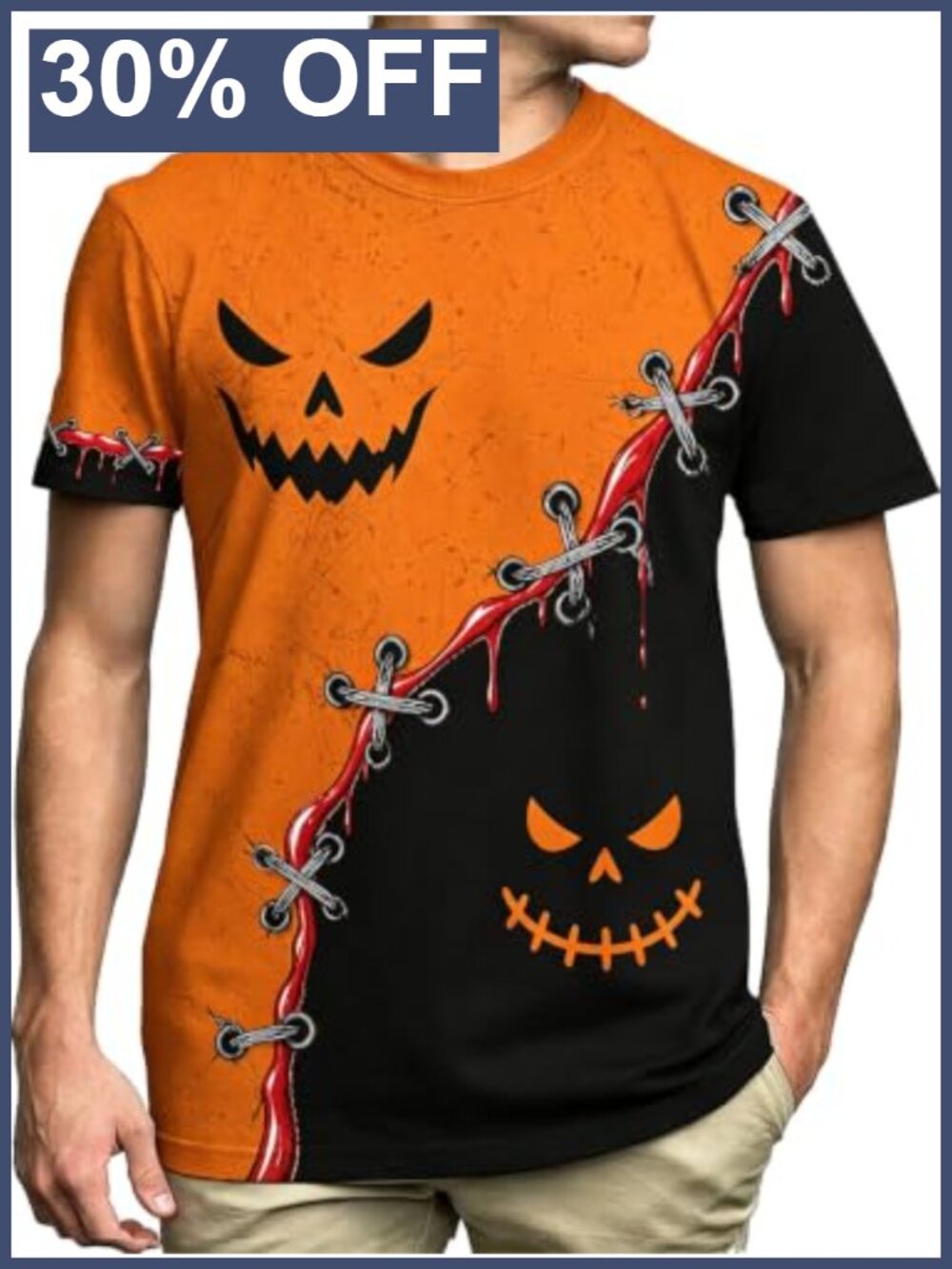 Men's Halloween Novelty T-Shirt Spooky Pumpkin Face Tee